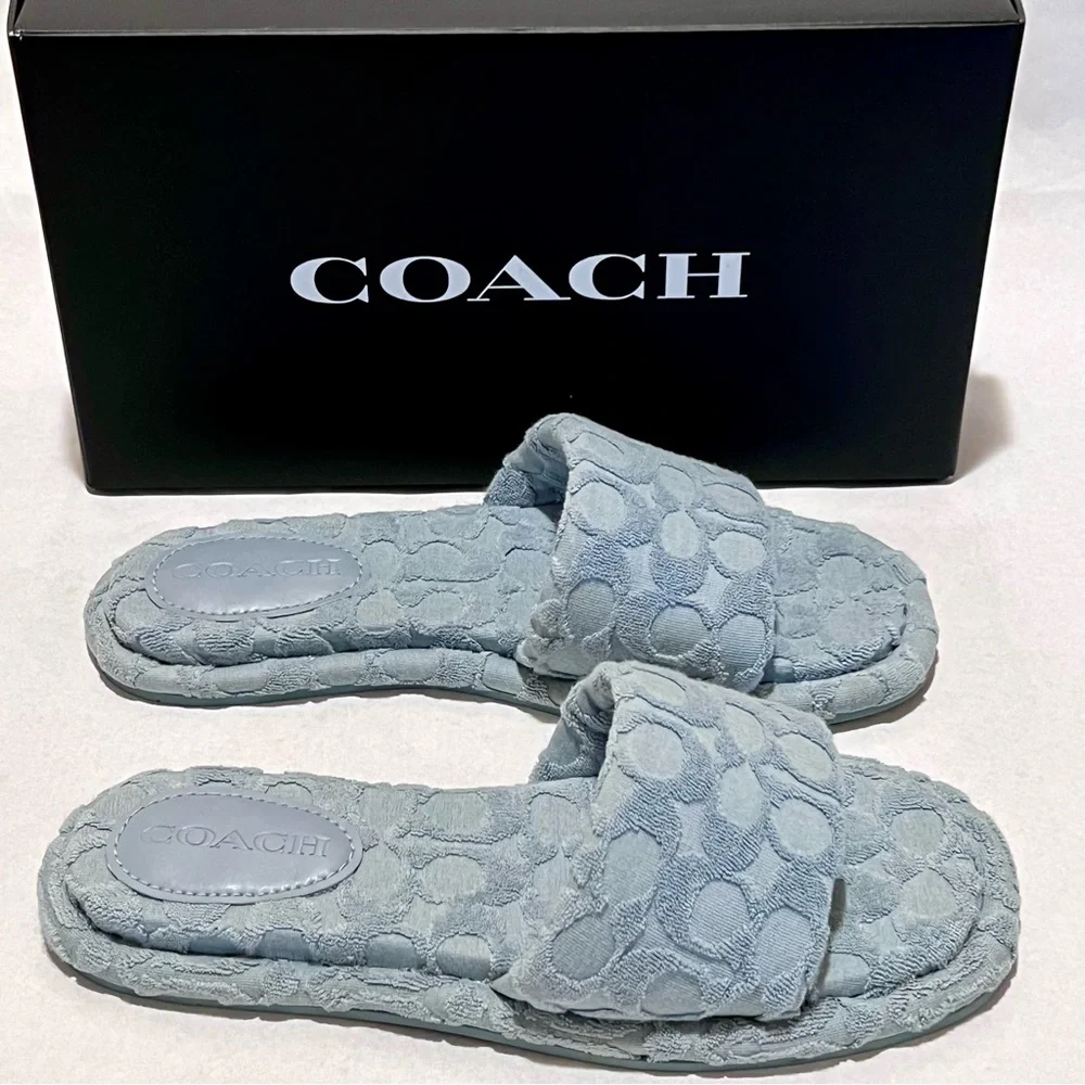 Coach Bridgett Sandal In Signature Terry Cloth Size 9.5 Aqua (Light Blue) - Picture 1 of 14
